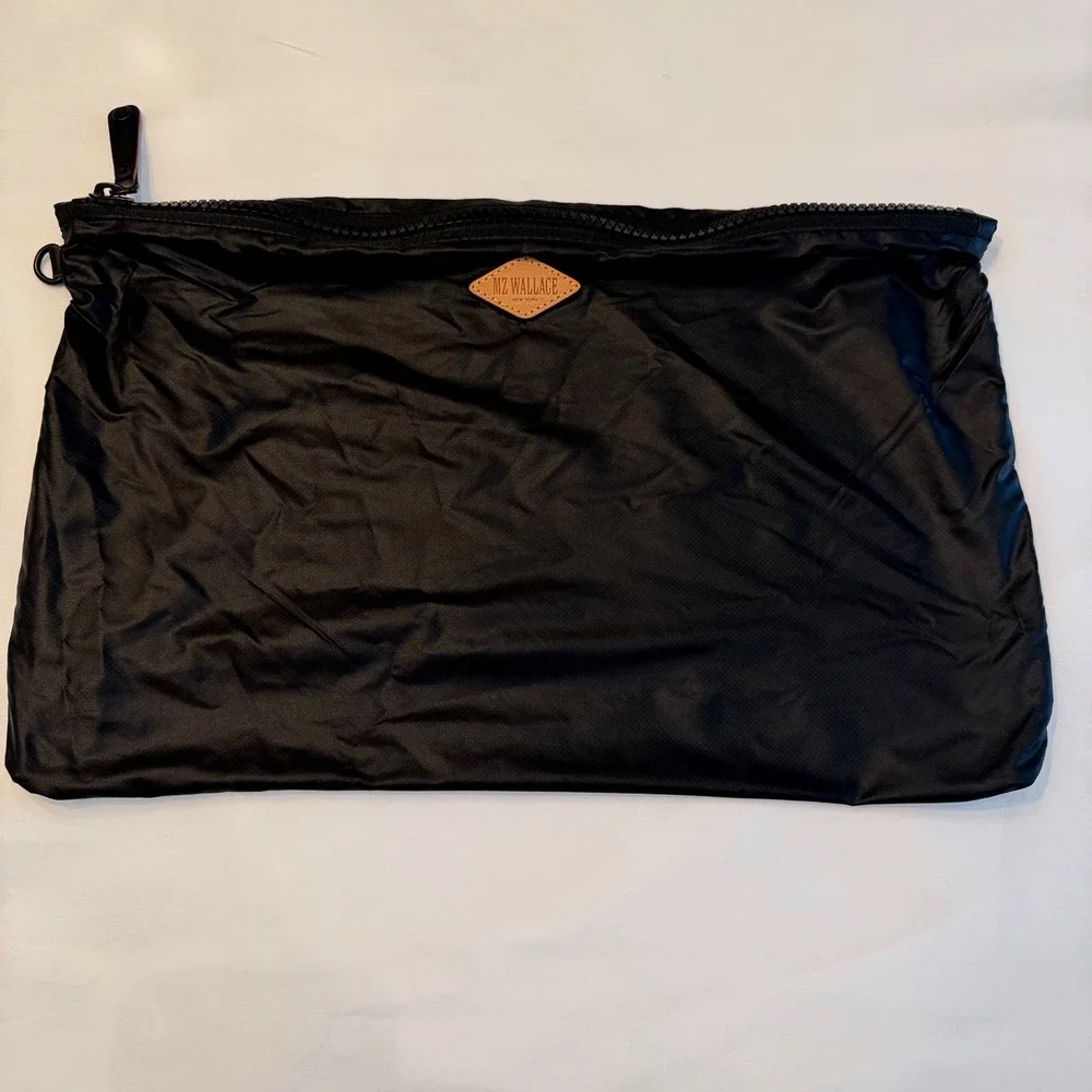 MZ Wallace Black Nylon Zipper Pouch Organizer Bag with Leather Logo Patch Large